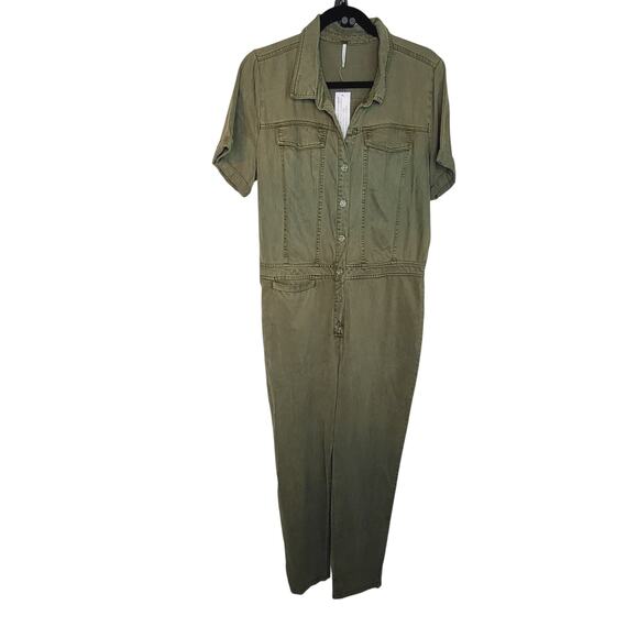 Young Fabulous and Broke Jumpsuit Womens L Olive Button Up Ankle Khari Utility - Picture 2 of 10